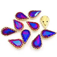 Crystal AB Color Teardrop Sew On Rhinestones with Lace Claw