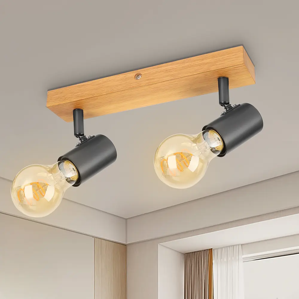 High Quality Wood Base Metal Body Two GU10 Ceiling Spot Lamp Light Decorative Luminaire Light