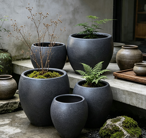Pot de fleurs rond résistant au gel, surface <span class=keywords><strong>en</strong></span> <span class=keywords><strong>pierre</strong></span> lisse, pour la décoration du jardin - Product Image 4