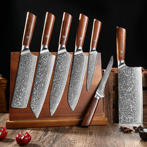 7-Piece handmade Damascus thép Santoku thịt <span class=keywords><strong>Slicer</strong></span> dao nhà bếp thiết lập với tay cầm bằng gỗ bền & sắc nét - Product Image 1