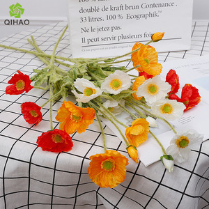 Flores Artificiales de Amapola QIHAO, Color Rojo Atardecer, Blanco y Amarillo Dorado, de Seda, Alta Simulación, Decoraciones para Bodas - Product Image 1