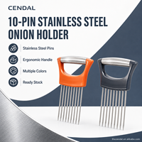 Support à oignon manuel en acier inoxydable à 10 broches, poignée ergonomique, qualité alimentaire, résistant à la rouille, outil de cuisine rapide pour trancher les légumes