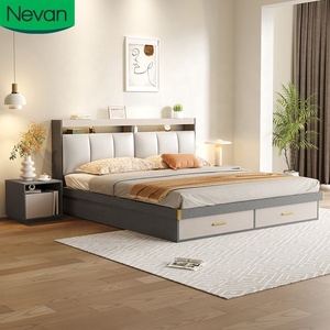 Meubles de chambre à coucher <span class=keywords><strong>Lit</strong></span> de rangement au design simple avec dossier souple <span class=keywords><strong>Lit</strong></span> Queen Size en cuir personnalisé avec tiroirs pour garçons et filles - Product Image 1