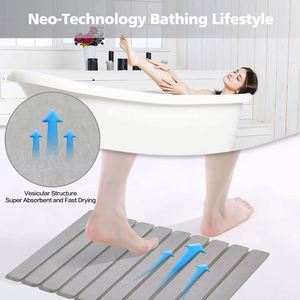Tapis de bain carré rayé à séchage rapide, tapis de sol de luxe pour la maison - Tapis de bain pliable en pierre de diatomée naturelle antidérapant - Product Image 5