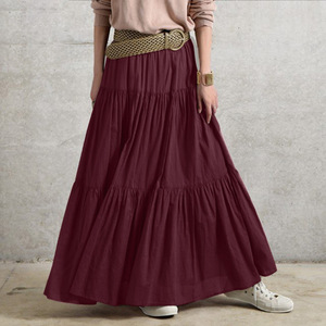 Nuova Gonna Lunga in Cotone alla Moda (Senza Cintura) da Donna, <span class=keywords><strong>a</strong></span> <span class=keywords><strong>Vita</strong></span> <span class=keywords><strong>Alta</strong></span>, Linea ad <span class=keywords><strong>A</strong></span>, Ampia e Morbida, con Pieghe e <span class=keywords><strong>Vita</strong></span> Elastica, Maxi Gonna Lunga da Donna - Product Image 1