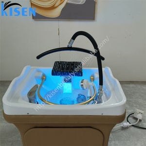 Kisen Bac à shampoing économique avec pommeau de douche cascade en option, lavabo de spa capillaire en cuir personnalisé, cuvette de salon nécessitant une installation de plomberie - Product Image 6