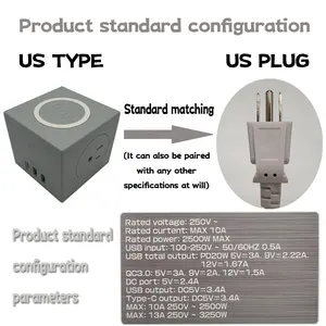 10W kablosuz şarj ve PD20W tip-c ve İngiltere tipi priz abd uzatma güç soketi ile özel Logo USB-A Rubik küp şekli