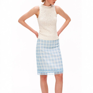 Chaleco sin Mangas de Cuello Alto Texturizado para Mujer TS-029, Color Azul Claro y Blanco Sólido, Tejido de Lana, para las Cuatro Estaciones - Product Image 5