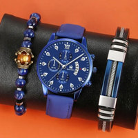 Nuevo Reloj de Pulsera de Negocios Casual para Hombre con Simulación de Tres Ojos y Calendario, Conjunto de Reloj y Brazalete para Hombre