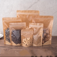 Pochettes debout en papier kraft brun pour emballage alimentaire avec sac d'emballage refermable à fermeture à glissière transparente pour fenêtre avant