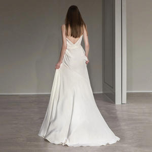 Elegante spalline per spalline con spalline a trapezio in <span class=keywords><strong>raso</strong></span> <span class=keywords><strong>bianco</strong></span> naturale abito <span class=keywords><strong>lungo</strong></span> a trapezio da donna per festa di nozze abiti da ballo - Product Image 4