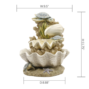 Fontana <span class=keywords><strong>d</strong></span>'<span class=keywords><strong>Acqua</strong></span> in Resina con Guscio di Tartaruga Marina Scolpito a Mano, Fontana Nautica Costiera con Tartaruga e Guscio di Vongola, Fornitura B2B all'Ingrosso - Product Image 3