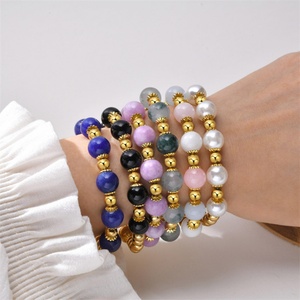 Custom Gold Plated Pearl Stainless Steel Beaded Cuff Bangles Natural Stone Women's Jewelry Casual/Sporty & Fashionable - Product Image 2