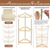 Étagère d'angle en bois pour jouets avec 4 hamacs en macramé tressé, grande capacité, organisateur de peluches, style moderne