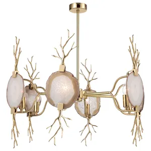Modern Kitchen Island Agate Tree Lamp 6 Arms Brass Lighting Chandeliers Pendant Lights