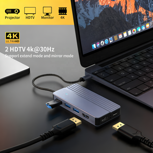 Hub USB-C <span class=keywords><strong>11</strong></span>-en-1 vers double <span class=keywords><strong>adaptateur</strong></span> d'affichage HDTV 4K 30Hz, station d'accueil Type-C avec charge PD 100W, lecteur USB 3.0 SD TF - Product Image 5