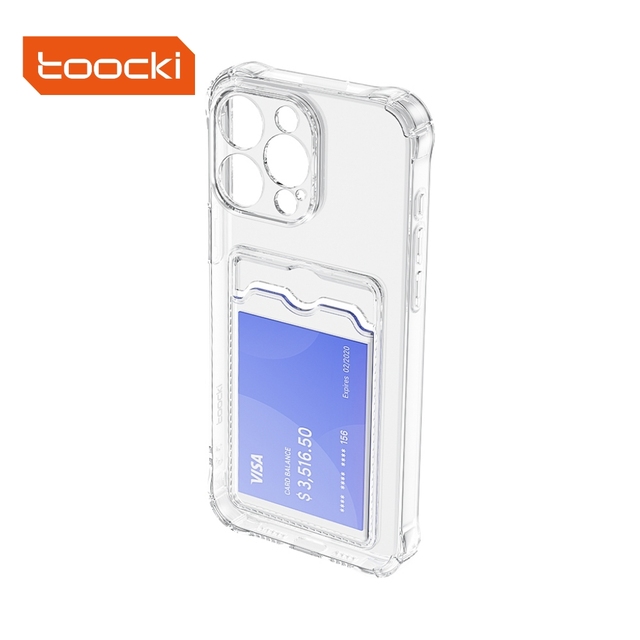 Toocki New 2-in-1 Clear TPU Case Card Holder Airbag Protection Wireless Charging for Daily Commute