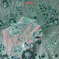 Tissu en dentelle brodée de perles de rocaille tricotées à la française, 100 % polyester, avec perles et sequins africains lourds, pour robe de mariée et de soirée