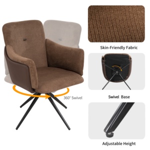 Modern 360 Swivel Home Office <b>Desk</b> Chairs Set of 2 Dining Chairs with Arm Upholstered Bedroom Chairs Metal Base Eco-Friendly - Product Image 5