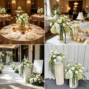 Elegant White & Light Green <b>Hydrangea</b> Pillar Set Handmade Floral Columns for Bridal Shower & Venue Styling - Product Image 3