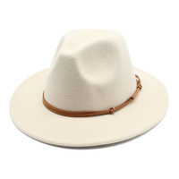 Vente chaude 100% laine feutre Fedora chapeau femmes hommes blanc à la mode couronne rigide large bord Fedora chapeaux