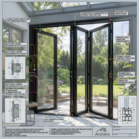 Puerta Plegable de Aluminio con Doble Acristalamiento, Moderna y Personalizada, para Solárium o Invernadero, Aislamiento Térmico para Dormitorios de Apartamentos