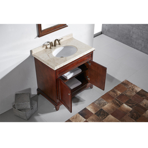 Mueble de Baño Moderno Estilo Farmhouse, Independiente, de Madera Sólida, con Lavabo de Cerámica, Superficie Resistente al Agua y Fácil de Limpiar, Incluye Espejo - Product Image 2