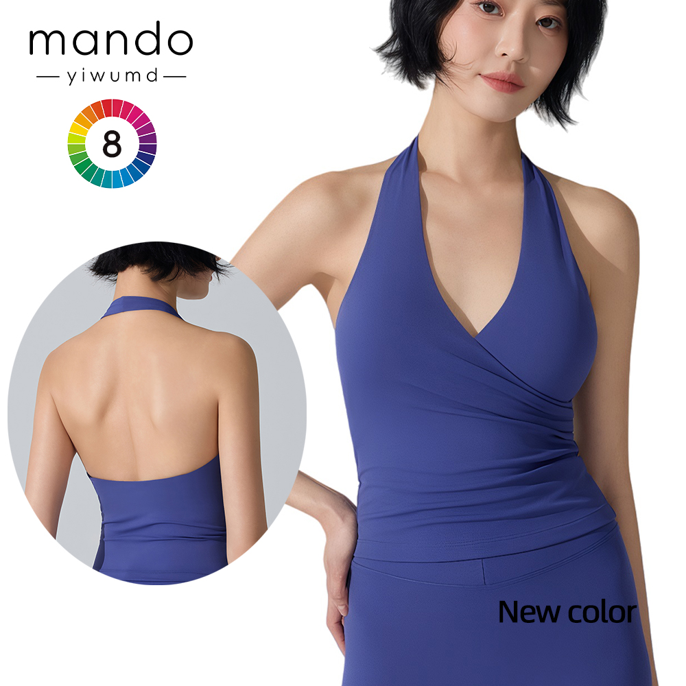 Women's V-Neck Twist Cross Halter Sports Tank Top Nylon Spandex Antibacterial Fabric Gym Pilates Yoga Tank Top Backless