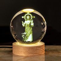 Boule de verre 3D Croix Vierge Marie Globe en verre Collection religieuse Église catholique chrétienne Décoration intérieure Cadeau Boule de cristal rougeoyante