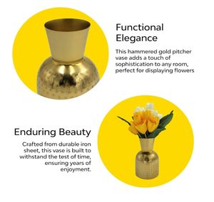 Vase de table antique en fer martelé doré élégant, incassable, 230g, 6,2 pouces, décoration d'intérieur, mariage, Ramadan, fleurs, 1 pièce, cadeau haut de gamme - Product Image 5