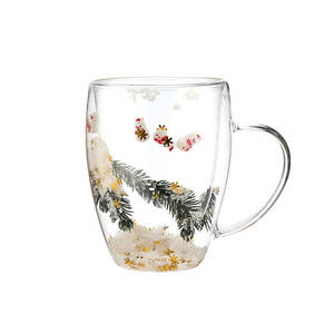 Vente en gros de tasses à café en verre borosilicate à double paroi avec poignées, logo personnalisé, tasses créatives de Noël - Product Image 5