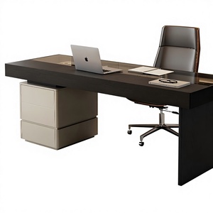 <span class=keywords><strong>Bureau</strong></span> d'ordinateur moderne en bois massif avec placage couleur fumée et armoire de rangement mobile - Product Image 4