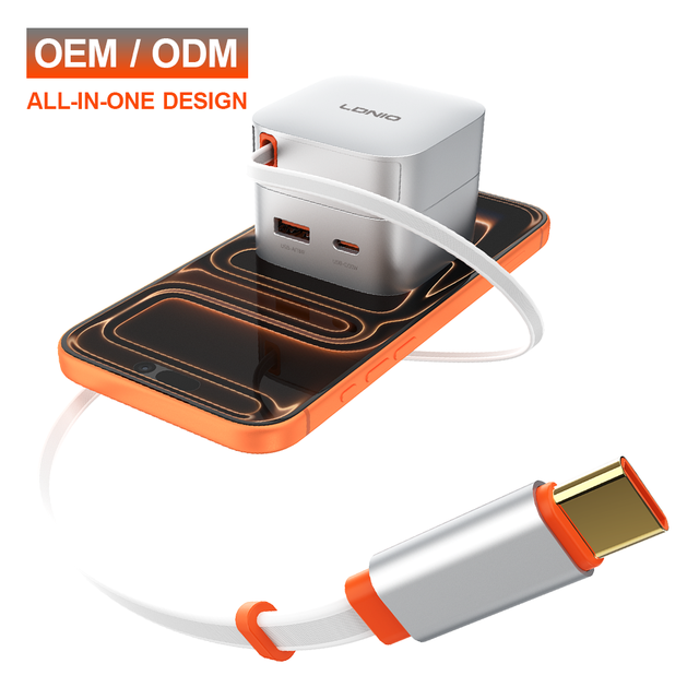 LDNIO Q10 65W GaN Fast Charger 80cm Retractable Cable US EU UK Plug PPS Multi Protocol for Laptops Phones Tablets Travel Charger