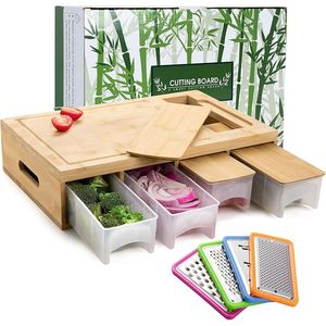 Ensemble de planches à découper en bambou avec 4 tiroirs, éplucheur de légumes et plateau de rangement pour ustensiles de cuisine - Product Image 3