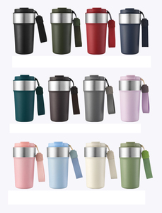510ml(17oz) Two-Tone Stainless Steel <b>Coffee</b> Tumbler with Carry Strap Flip Spill Proof Lid Travel Insulated Cup Custom Logo - Product Image 4