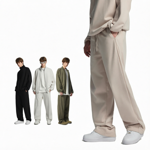 Pantalon de survêtement décontracté pour homme, coupe droite, en molleton bouclette, taille élastique, couleur unie, style rétro streetwear hip-hop. - Product Image 5