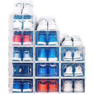 Shoe Storage Plastic Box Foldable Clear Transparent Hard Plastic Shoe Storage Box Drop Front Plastic Shoe Organizer