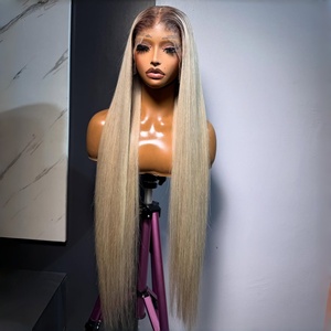 Perruque sans colle avec fermeture en dentelle HD 5*5, perruque frontale en dentelle transparente 13*4, cheveux vietnamiens lisses et naturels, <span class=keywords><strong>blond</strong></span> <span class=keywords><strong>cendré</strong></span>, avec fermeture en dentelle complète HD 13*6 - Product Image 2