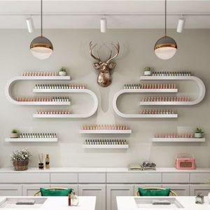 ชั้นวางยาทาเล็บติดผนังไม้สีขาวสำหรับร้านเสริมสวยสมัยใหม่ - Product Image 1