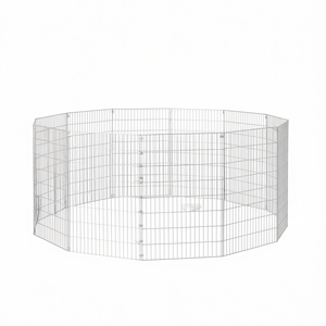 Recinto Plegable de 12 Paneles para Animales, de Hierro Galvanizado Plateado, Jaula Redonda Mediana para Mascotas, Cierre con Botones a Presión - Product Image 1