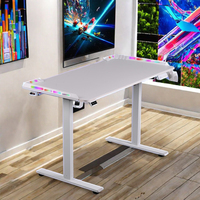 Bureau de jeu réglable en hauteur avec LED RGB, bureau électrique à moteur unique, pieds droits, table de jeu avec plateau