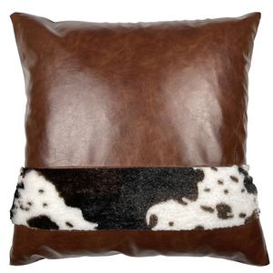 Factory supplier European luxury waterproof glossy faux fur leather pillow case cushion covers with cowhide stripe