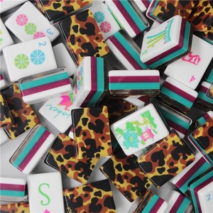 Tuiles de Mahjong Américain – Ensemble de 160 pièces, 32 mm, 4 couches, en acrylique rose et vert, gravées, motif paysage oriental de luxe, pour divertissement et <span class=keywords><strong>poker</strong></span> - Product Image 4