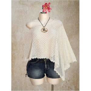 Women's Plus Size Off Shoulder Crochet <b>Poncho</b> Cape Top Bohemian Summer Beach Crop Top Breathable Knitted Short Sleeve - Product Image 3
