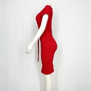 <span class=keywords><strong>Abito</strong></span> bendato a manica corta aderente <span class=keywords><strong>con</strong></span> lacci al ginocchio da donna di ultima generazione - Product Image 3