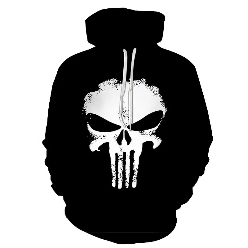 Buatan Kustom Kreatif 3 D Cetakan Pullover Bertudung Kaus Keren Streetwear Hitam Tengkorak Hoodie untuk Pria