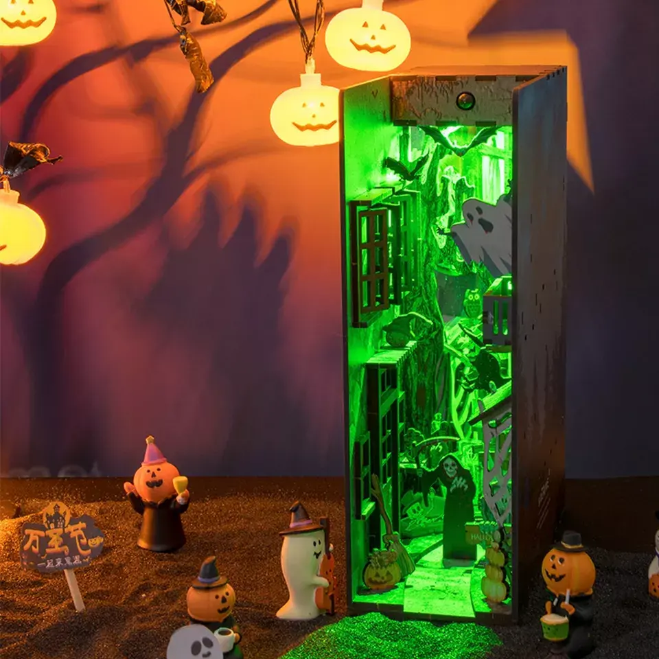 Puzzle 3D en bois maison de poupée halloween Petite maison de poupée miniature avec lumière LED pour les filles