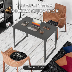 CubiCubi Adjustable Study Computer <strong>Desk</strong> <strong>100cm</strong> Home Office Modern Style PC Table Black Metal Frame White - Product Image 2