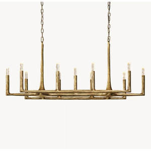 Lampe suspendue rectangulaire linéaire de 54 pouces pour îlot de cuisine industriel, finition dorée, design de designer, lustre en laiton LED - Product Image 3