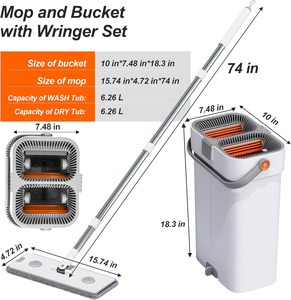 Stainless Steel Telescopic Handle Self-Wringer High Capacity Microfiber Flat <b>Mop</b> Removable Spin Dry Bucket Hands-Free Cleaning - Product Image 4